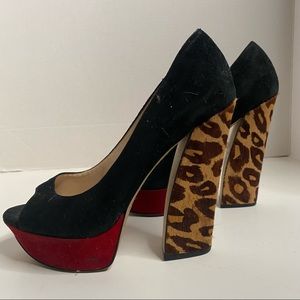 Leopard, Black & Red Suede Platform Pumps By Boutique9/NineWest